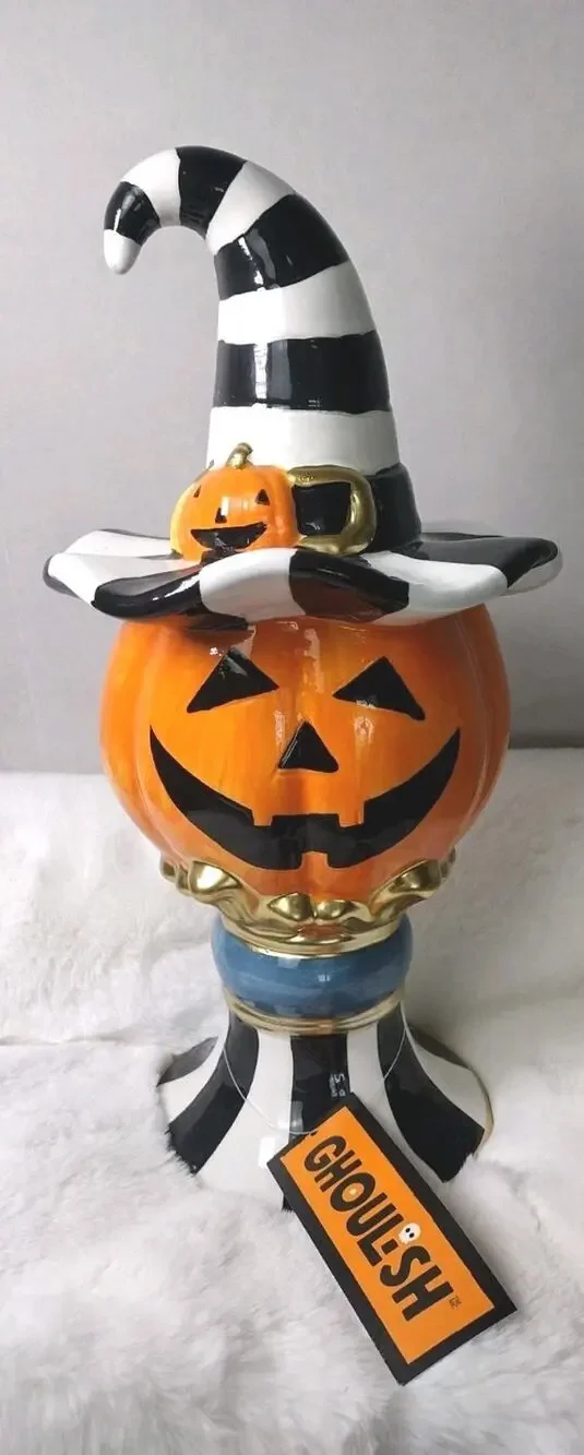 Halloween Ghoulish Ceramic Pumpkin Witch Hat~Decor 14